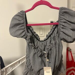 Mango Black and White Puff Sleeve Blouse